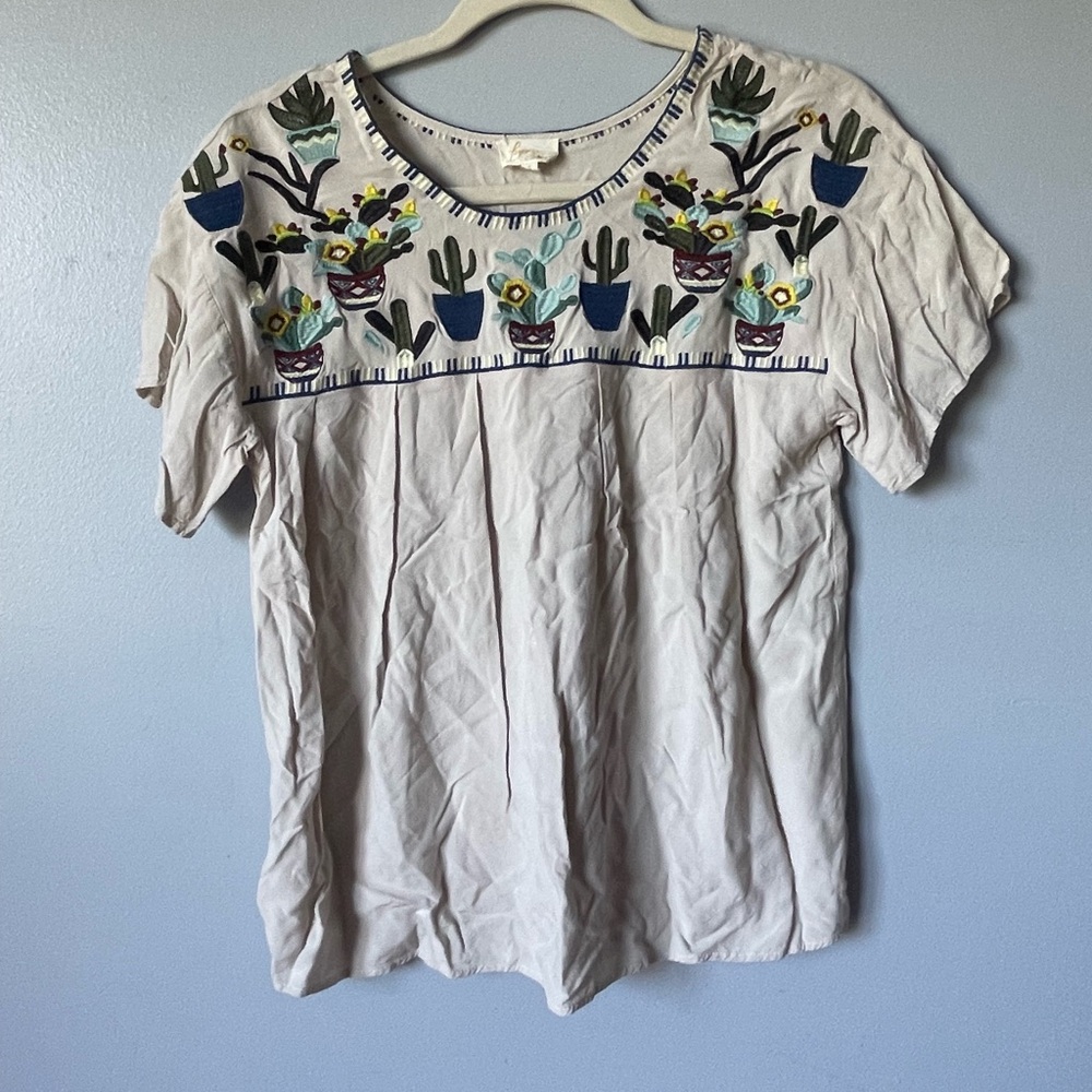 Layerz Clothing Carly Cactus Top Embroidered Front S